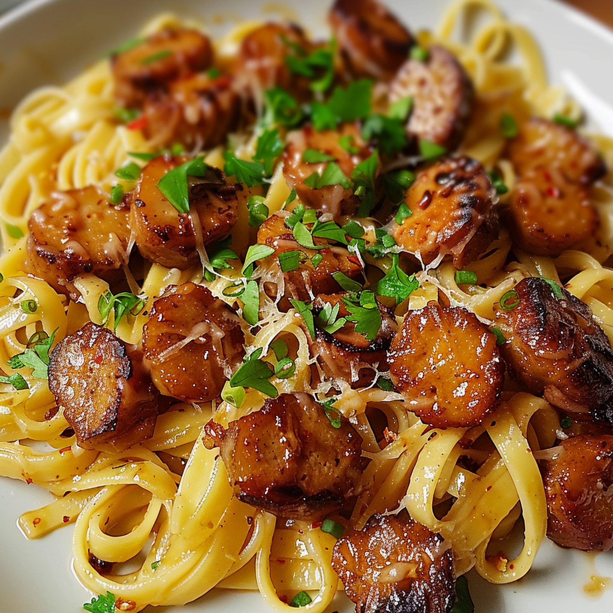 Easy Honey Garlic Sausage Pasta for Quick Healthy Meals - Recipe Image