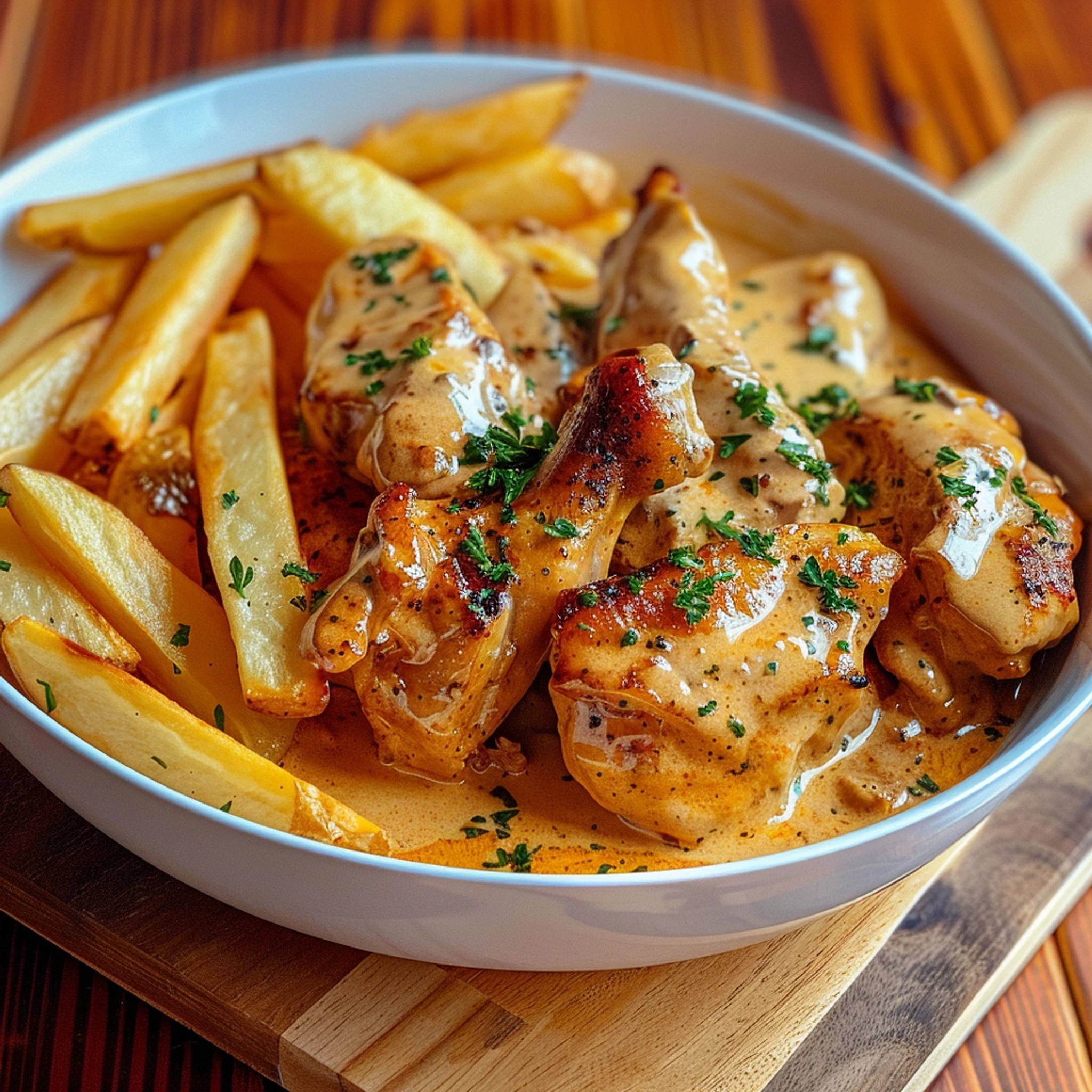Creamy Paprika Chicken with Golden Fries: Easy Recipe - Recipe Image