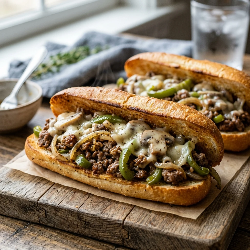 Easy Ground Beef Philly Cheesesteaks for Busy Weeknights - Recipe Image