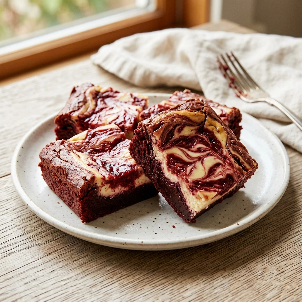 Classic Red Velvet Brownies with Creamy Cheesecake Swirl - Recipe Image