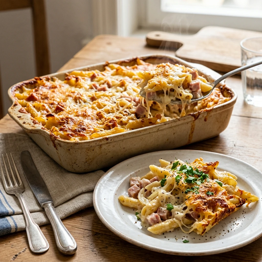 Cremiger Nudelauflauf mit Schinken aus dem Ofen - Recipe Image