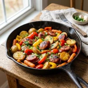 One-Pan Honey Garlic Kielbasa & Veggies for Busy Weeknights - Recipe Image