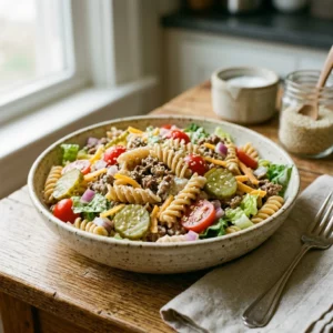 Big Mac Pasta Salad Everyone Will Be Bringing to Cookouts This Summer - Recipe Image