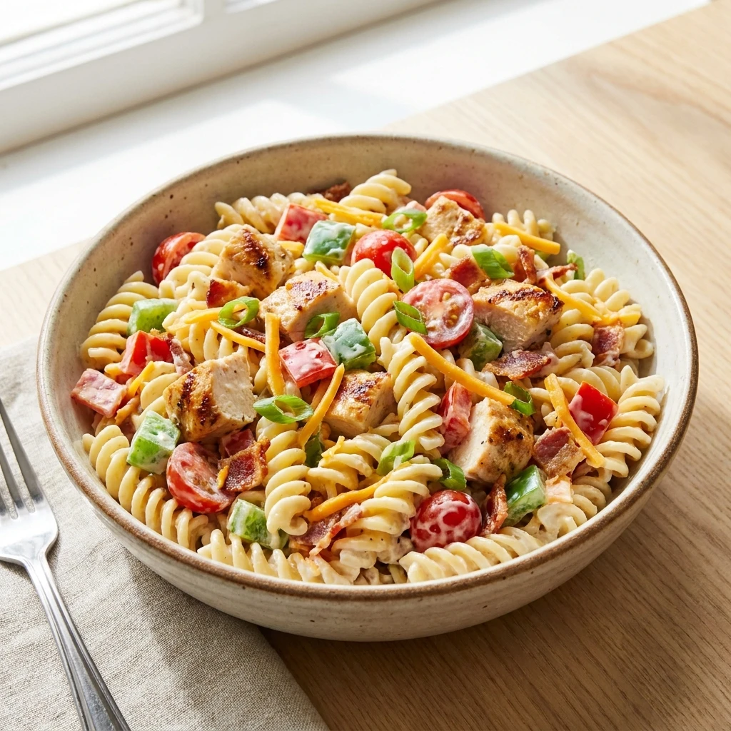 Creamy Bacon Cheddar Ranch Pasta Salad Everyone Loves - Recipe Image