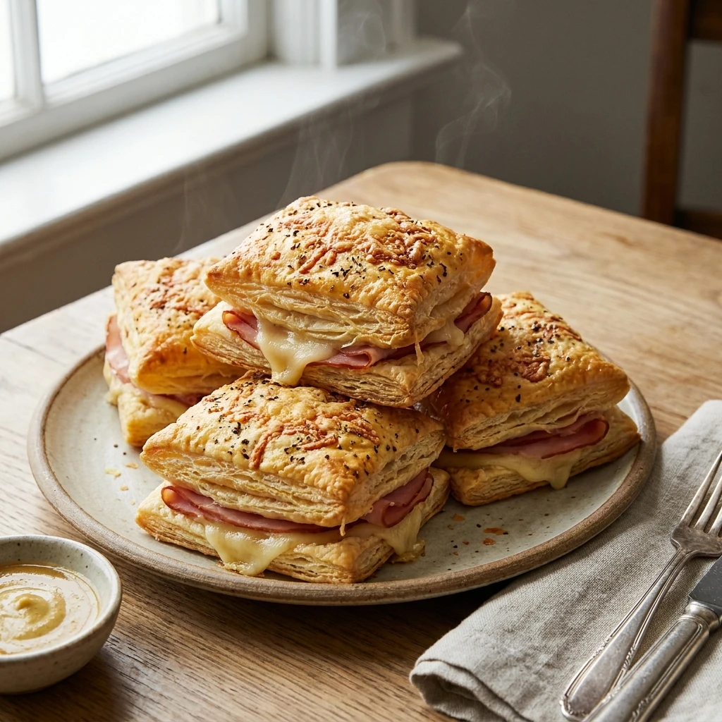 Crispy Ham & Cheese Puff Pastry Stacks Everyone Will Grab First - Recipe Image