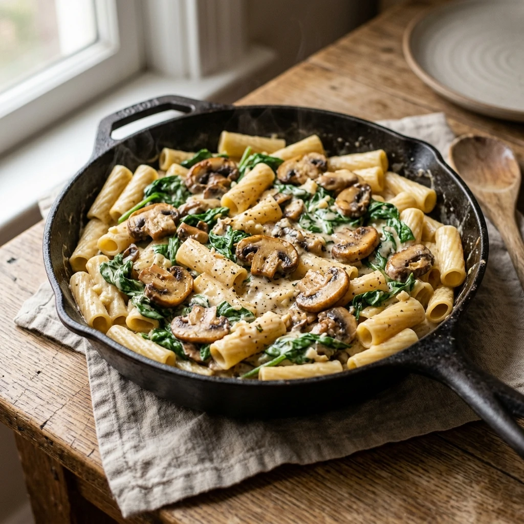 Creamy Tuscan Mushroom Pasta Skillet That Tastes Like a Restaurant Dinner - Recipe Image