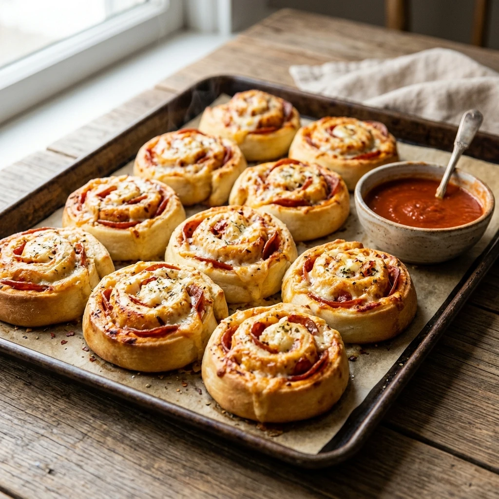 Easy Cheesy Pepperoni Pizza Roll Ups - Recipe Image