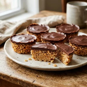 Easy Peanut Butter Chocolate Rice Krispie Treat Cups - Recipe Image